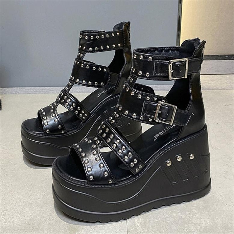 Funki Findz | Shoes | Women's Gothic Punk Rivet Wedge Sandal