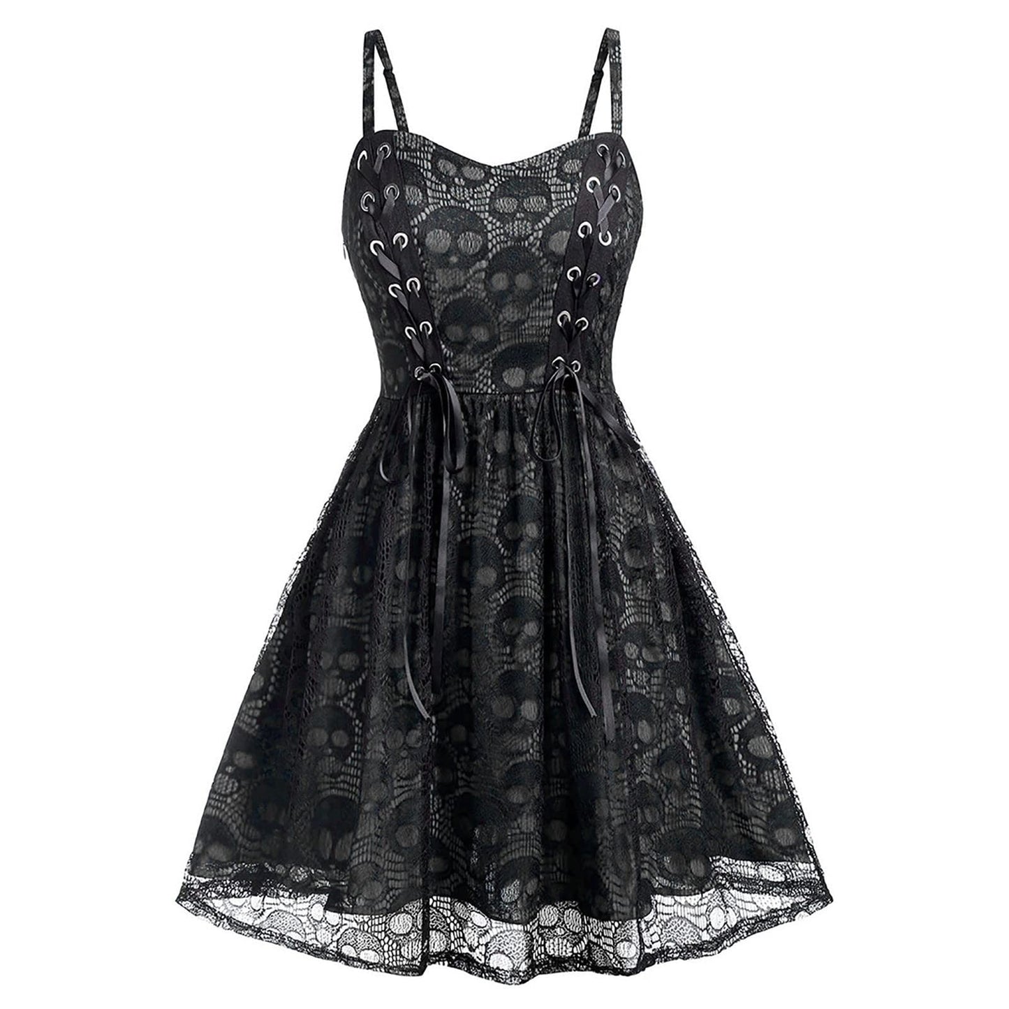 Funki Findz | Dresses | Women's Gothic Skull Lace Mini Dress