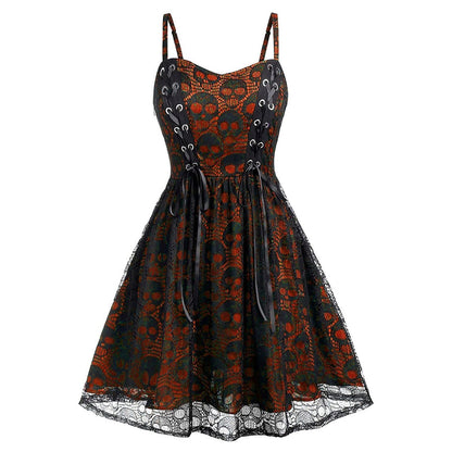 Funki Findz | Dresses | Women's Gothic Skull Lace Mini Dress
