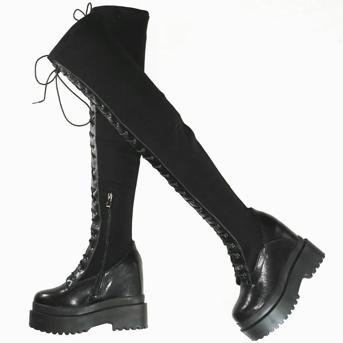 Funki Findz | Boots | Women's Leather Over Knee Wedge Boots