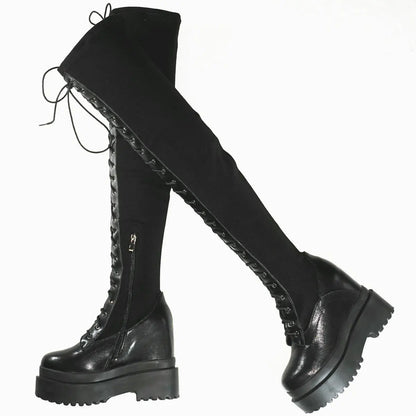 Funki Findz | Boots | Women's Leather Over Knee Wedge Boots
