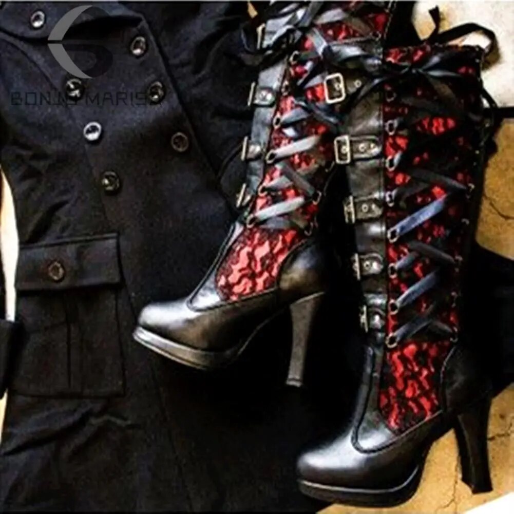 Funki Findz | Boots | Women's Ribbon Lace Up Platform Boots