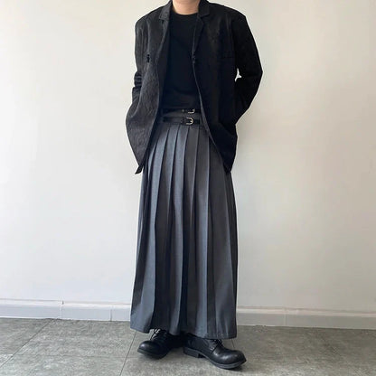 Funki Findz | Skirts | Men's Japanese High Waist Long Pleat Skirt