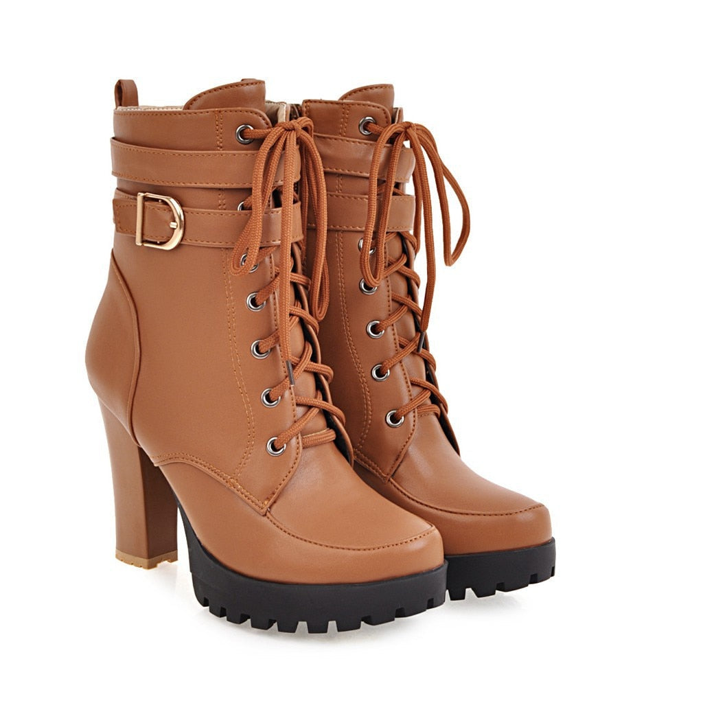 Funki Findz | Boots | Women's Block Heel Buckle Strap Ankle Boots
