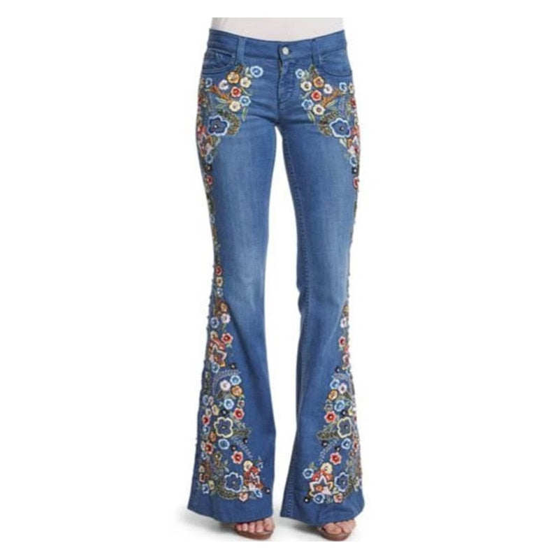 Funki Findz | Pants | Women's Boho Hippy Flared Flower Jeans