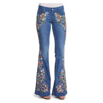 Funki Findz | Pants | Women's Boho Hippy Flared Flower Jeans