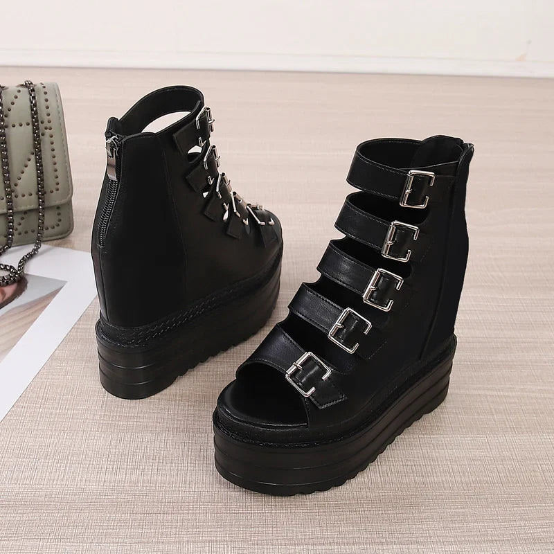 Funki Findz | Shoes | Women's Goth Buckle Strap Wedge Sandal