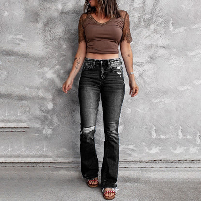 Funki Findz | Pants | Women's Straight Leg Boot Cut Ripped Jean