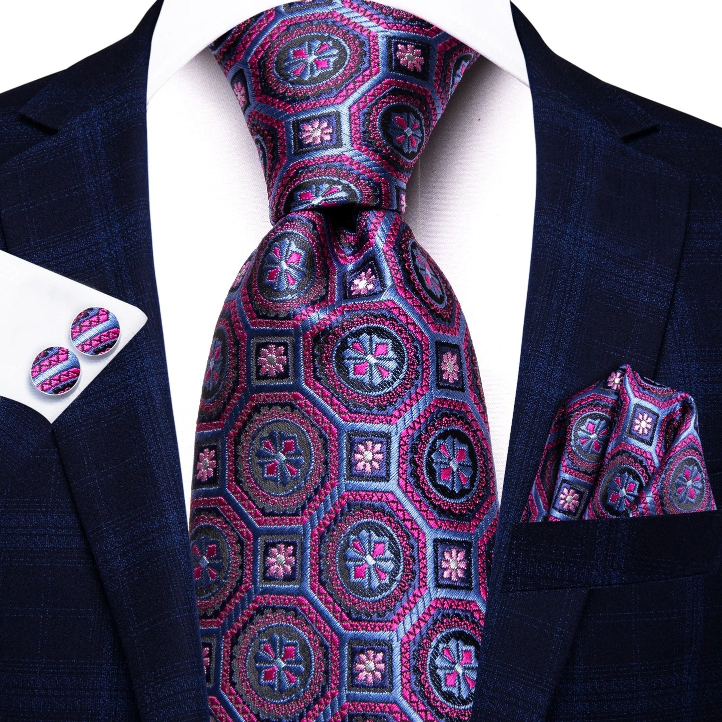 Funki Findz | Neckties | Men's Purple Silk Wedding 3Pcs Tie Set