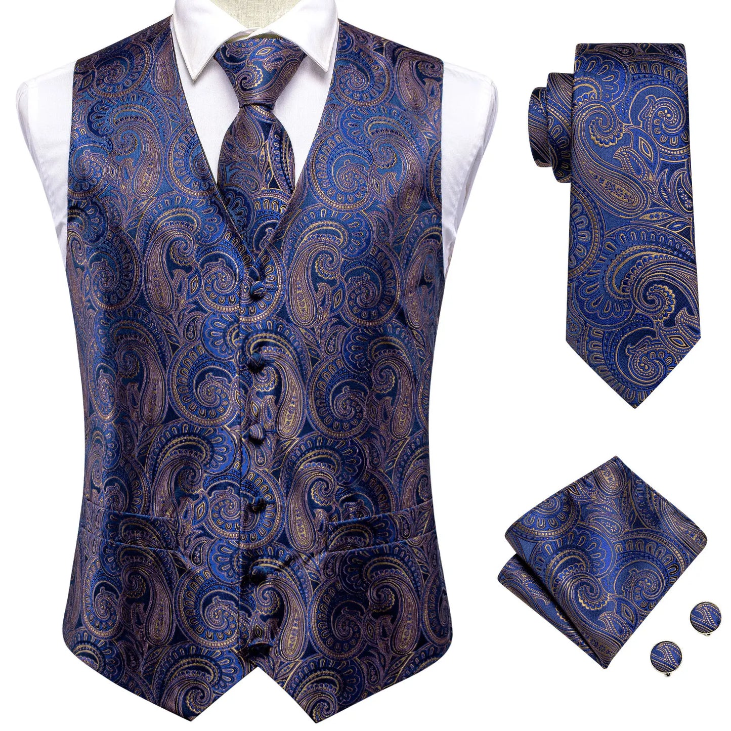 Funki Findz | Vests | Men's Formal 4 Pcs Silk Slim Waistcoat Sets