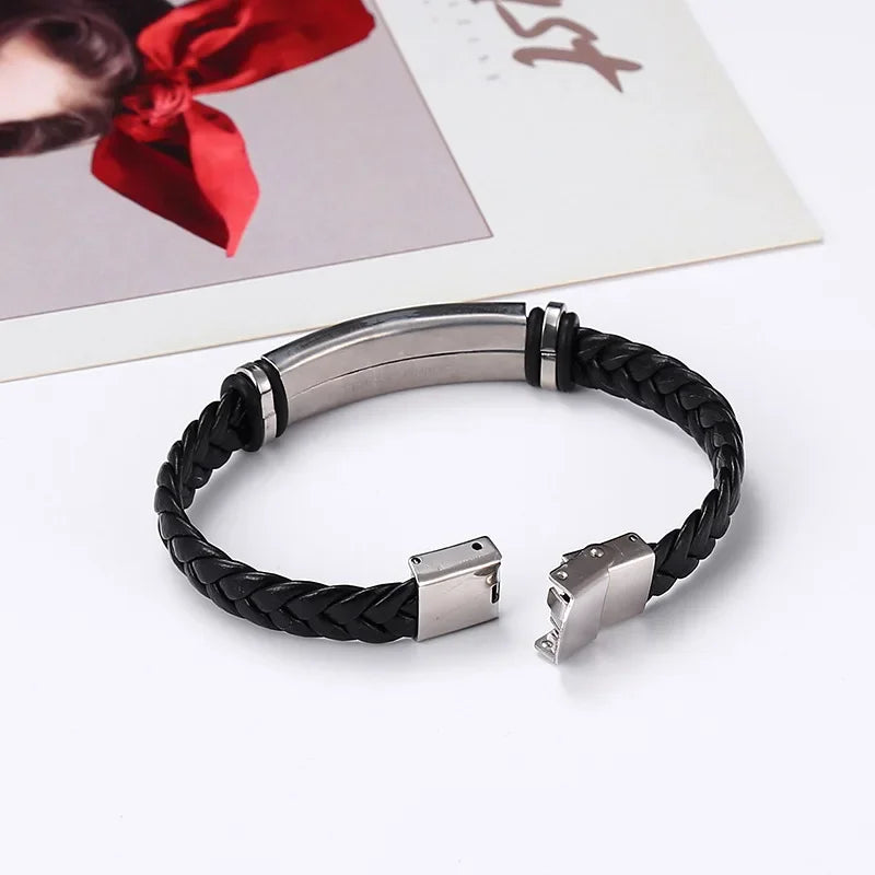 Funki Findz | Bracelets | Unisex Titanium Woven Leather Bracelet