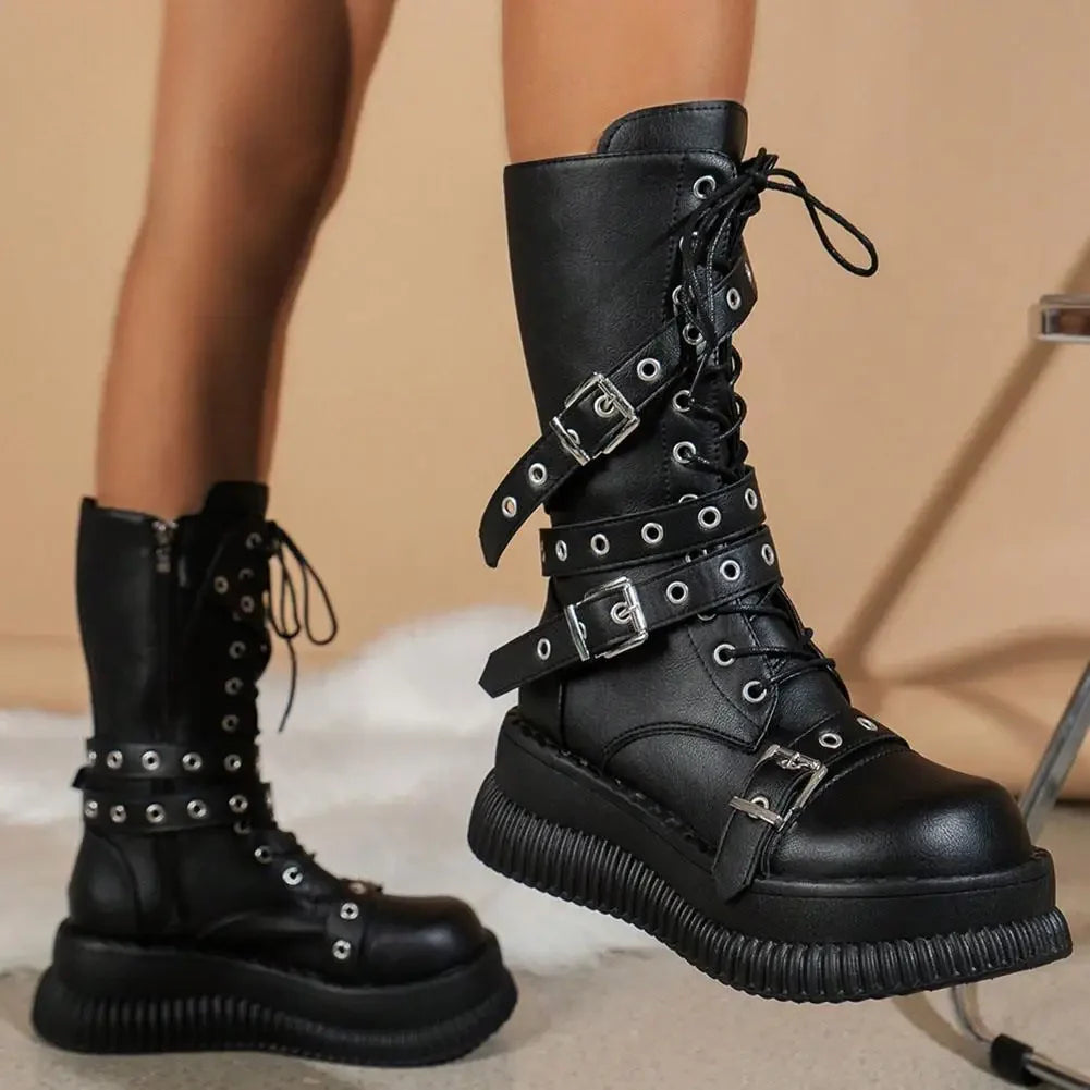Funki Findz | Boots | Women's Gothic Mid-Calf Platform Boots