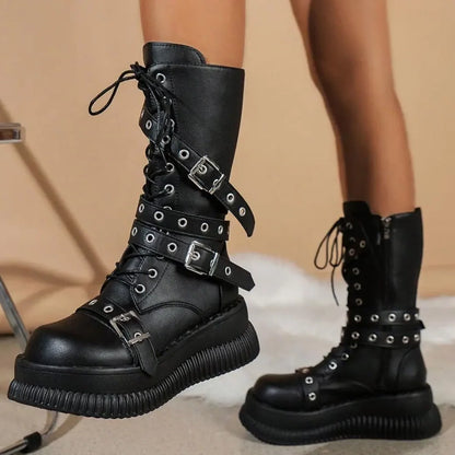 Funki Findz | Boots | Women's Gothic Mid-Calf Platform Boots