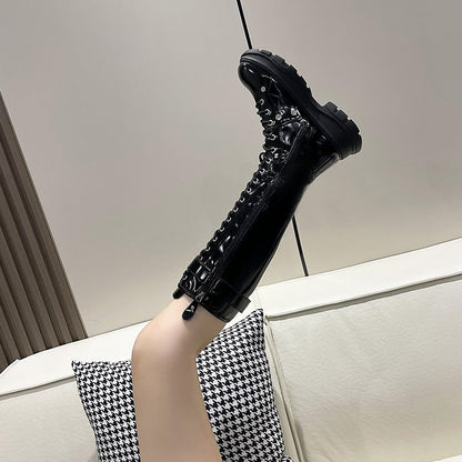 Funki Findz | Boots | Women's Patent Buckle Strap Lace Up Boot