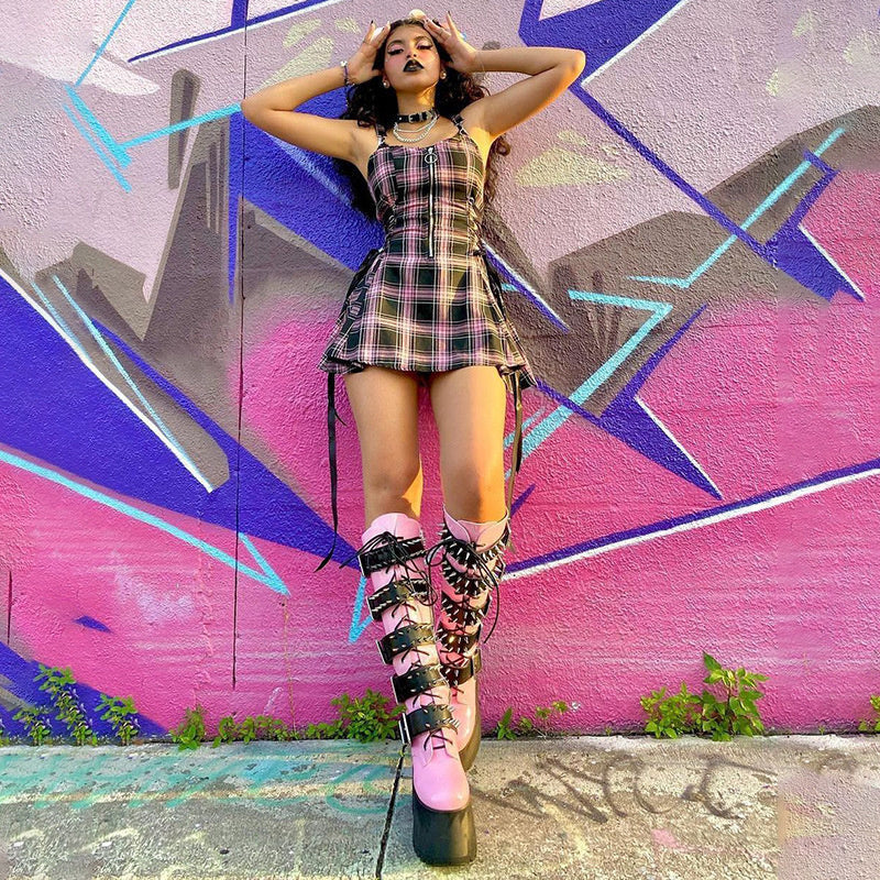 Funki Findz | Dresses | Women's Fairy Grunge Plaid Mini Dress