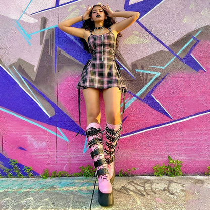 Funki Findz | Dresses | Women's Fairy Grunge Plaid Mini Dress