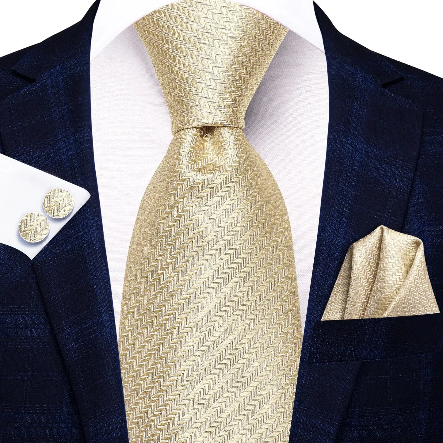 Funki Findz | Neckties | Men's Champagne Gold Silk Tie 3Pcs Set
