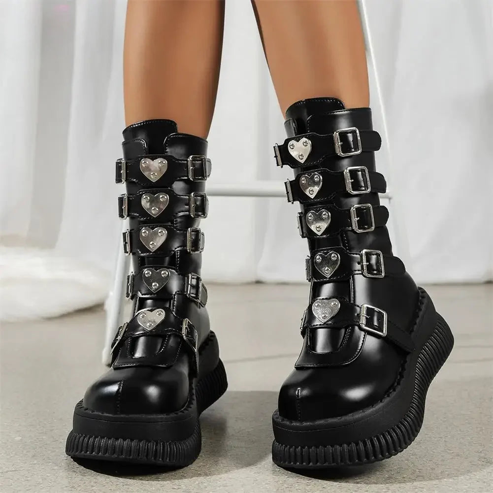 Funki Findz | Boots | Women's Gothic Mid-Calf Platform Boots