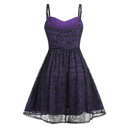 Funki Findz | Dresses | Women's Gothic Skull Lace Mini Dress