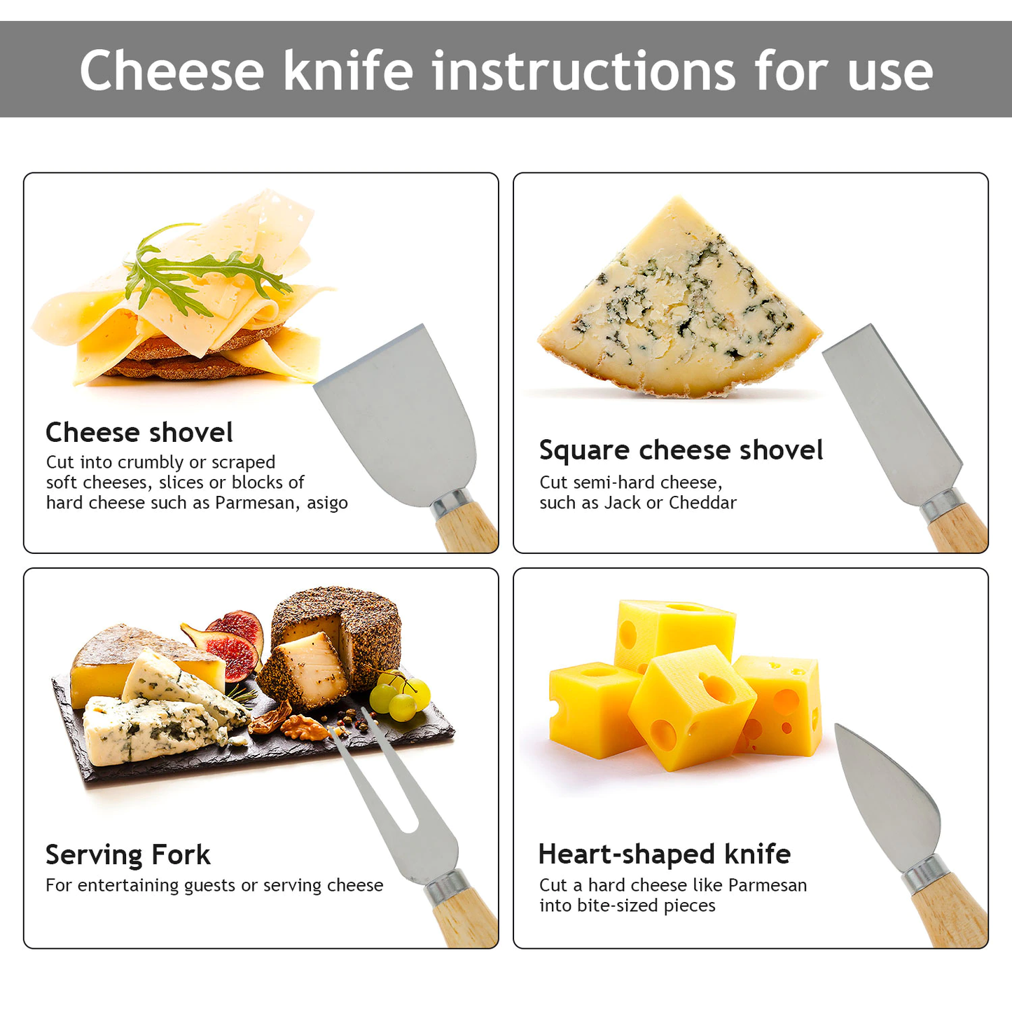 Funki Findz | Cheese Knives | Wood Handled 4 Pcs Set