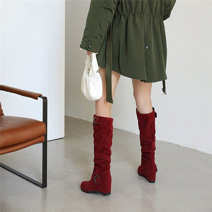 Funki Findz | Boots | Women's Mid-Calf Suede Wedge Boot