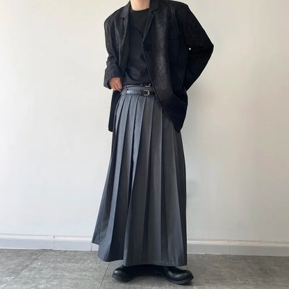 Funki Findz | Skirts | Men's Japanese High Waist Long Pleat Skirt
