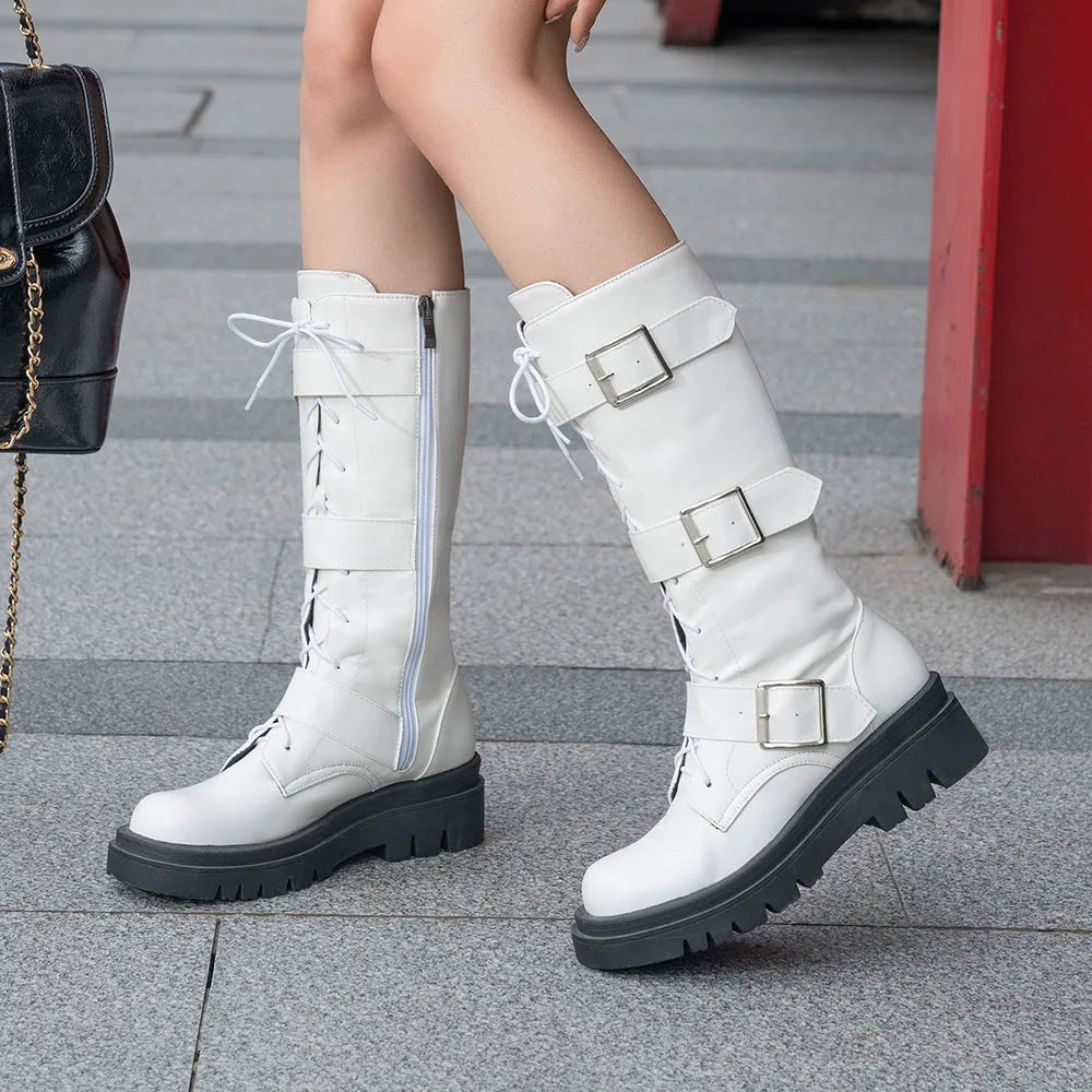 Funki Findz | Boots | Women's Punk Buckle Strap Wedge Boots