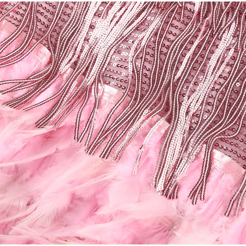 Funki Findz | Dresses | Women's Sequin Feather Fringe Dress