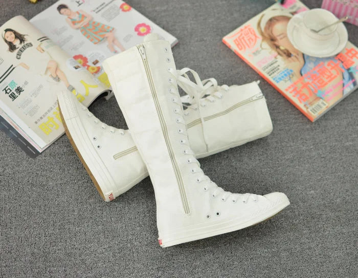 Funki Findz | Boots | Women's Canvas Knee High Lace Up Boots
