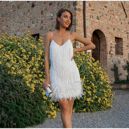 Funki Findz | Dresses | Women's Sequin Feather Fringe Dress