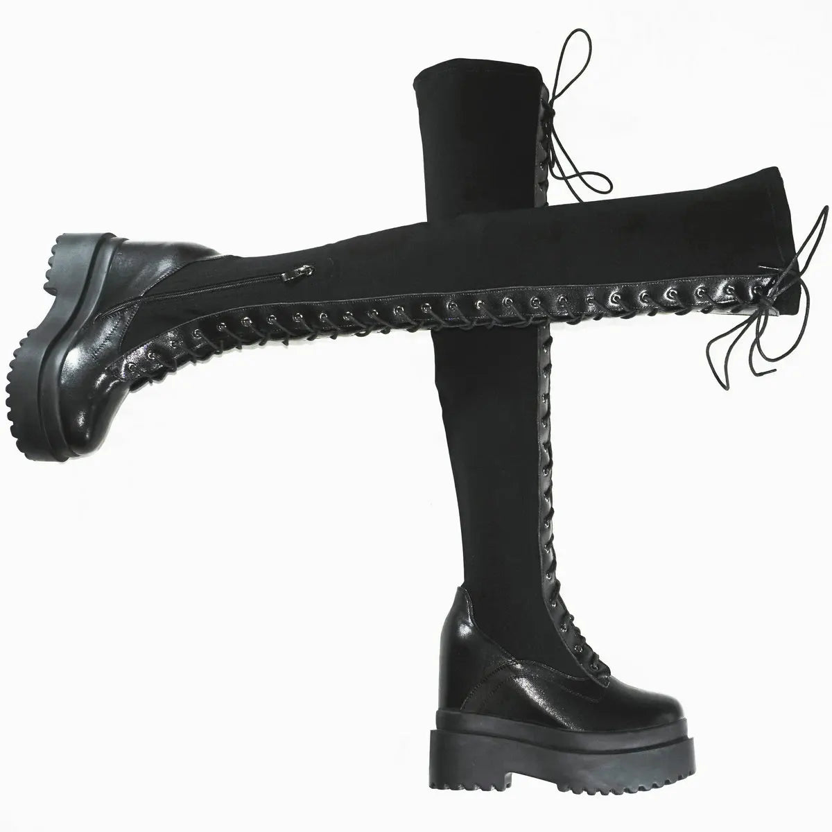 Funki Findz | Boots | Women's Leather Over Knee Wedge Boots