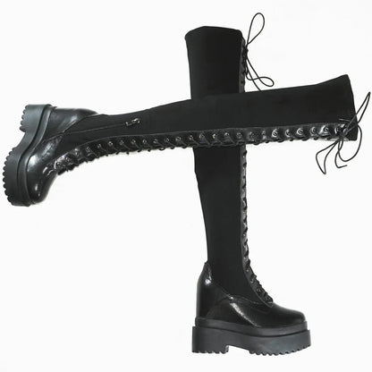 Funki Findz | Boots | Women's Leather Over Knee Wedge Boots