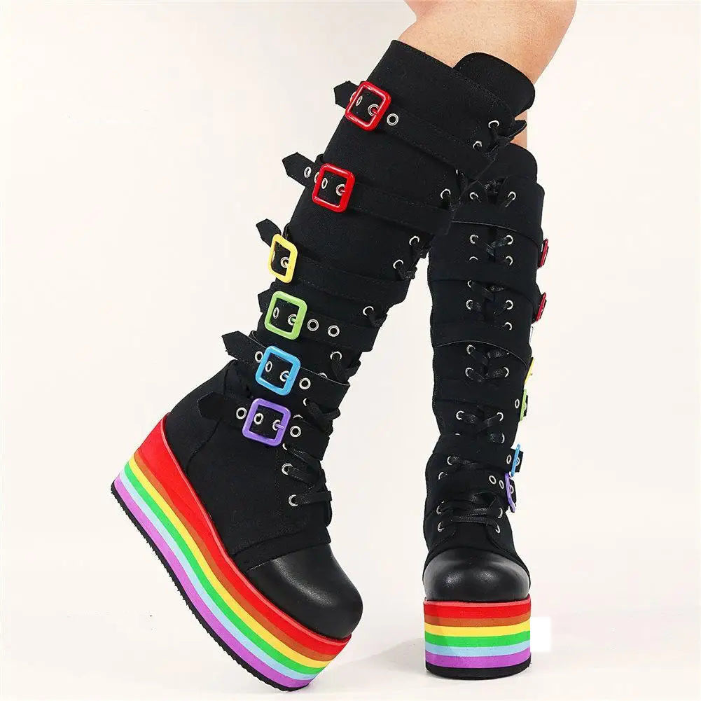 Funki Findz | Boots | Women's Gothic Rainbow Platform Boots
