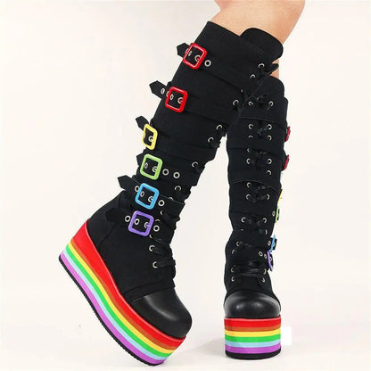 Funki Findz | Boots | Women's Gothic Rainbow Platform Boots