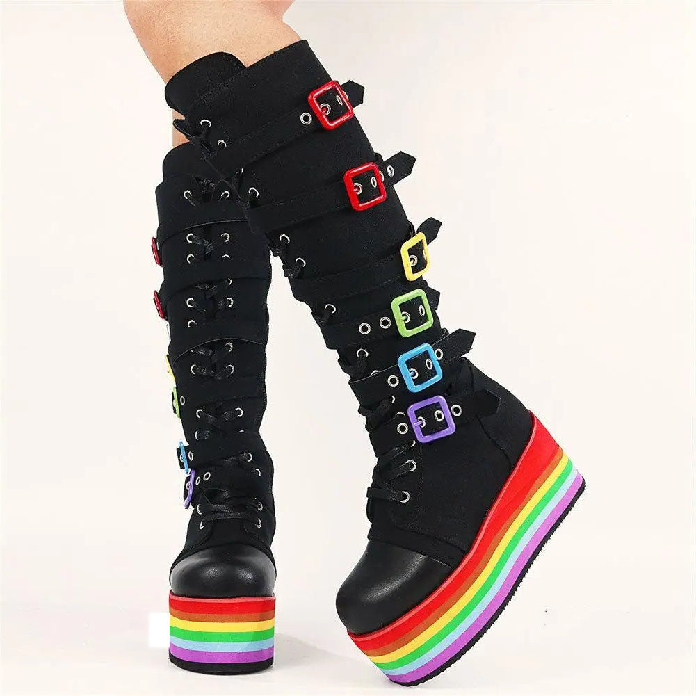 Funki Findz | Boots | Women's Gothic Rainbow Platform Boots