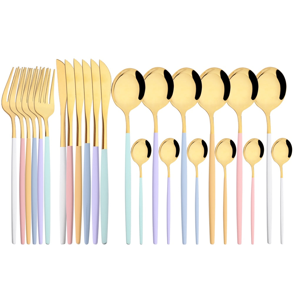 Funki Findz | Cutlery Sets | Gold Stainless Steel Mirror Polish 24 Set