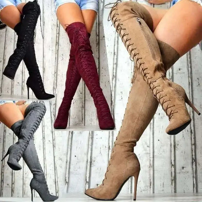Funki Findz | Boots | Women's Over Knee Lace Up Stiletto Boots