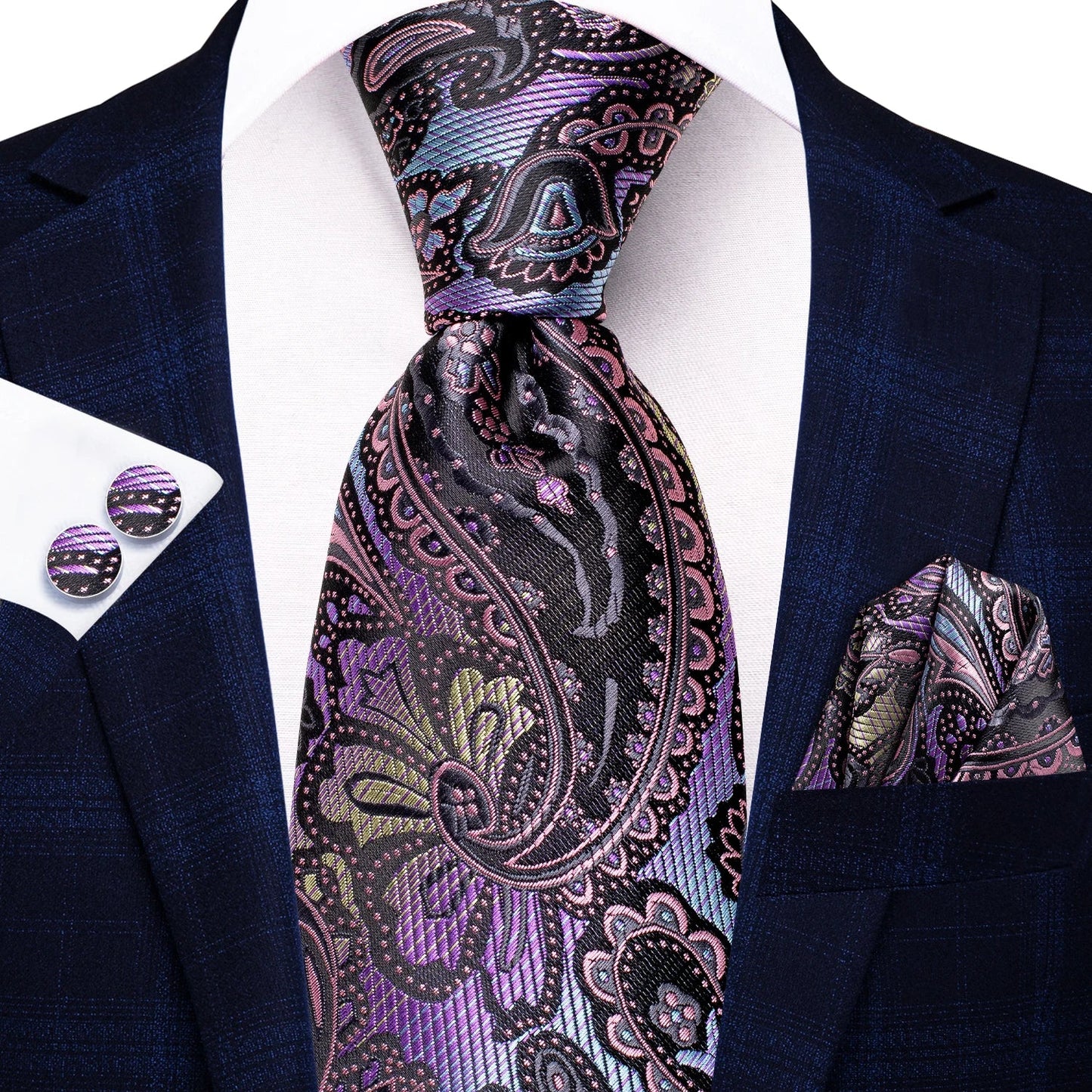 Funki Findz | Neckties | Men's Purple Silk Wedding 3Pcs Tie Set