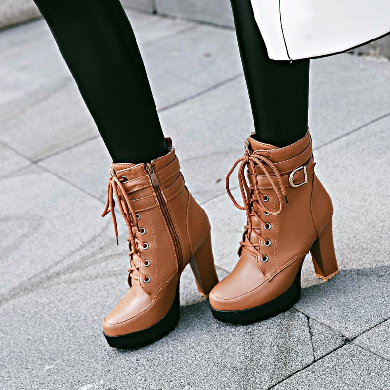 Funki Findz | Boots | Women's Block Heel Buckle Strap Ankle Boots