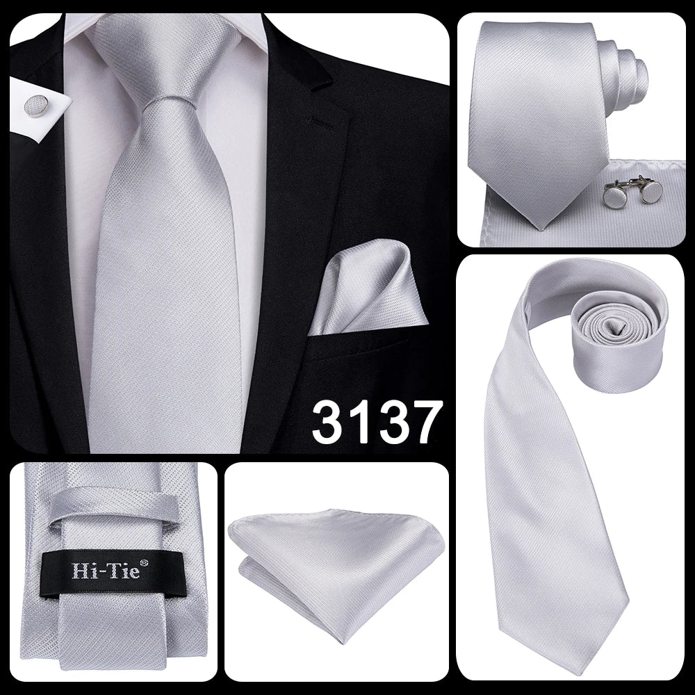 Funki Findz | Neckties | Men's 3pcs White Silk Wedding Tie Sets