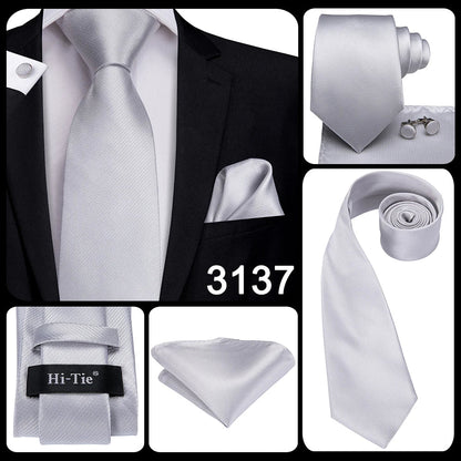 Funki Findz | Neckties | Men's 3pcs White Silk Wedding Tie Sets