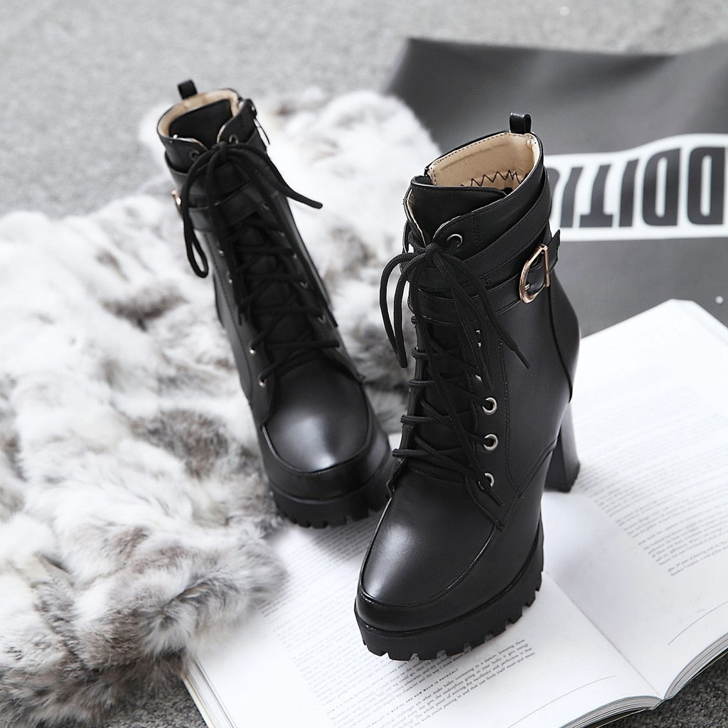 Funki Findz | Boots | Women's Block Heel Buckle Strap Ankle Boots