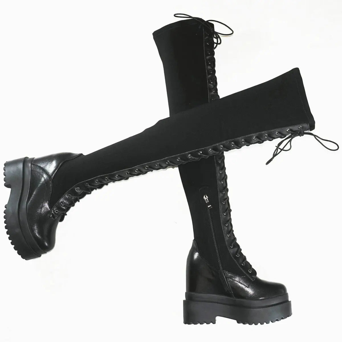 Funki Findz | Boots | Women's Leather Over Knee Wedge Boots