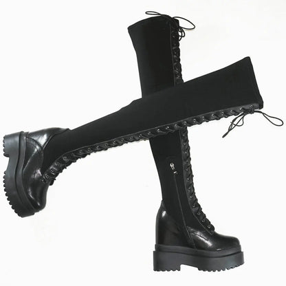 Funki Findz | Boots | Women's Leather Over Knee Wedge Boots