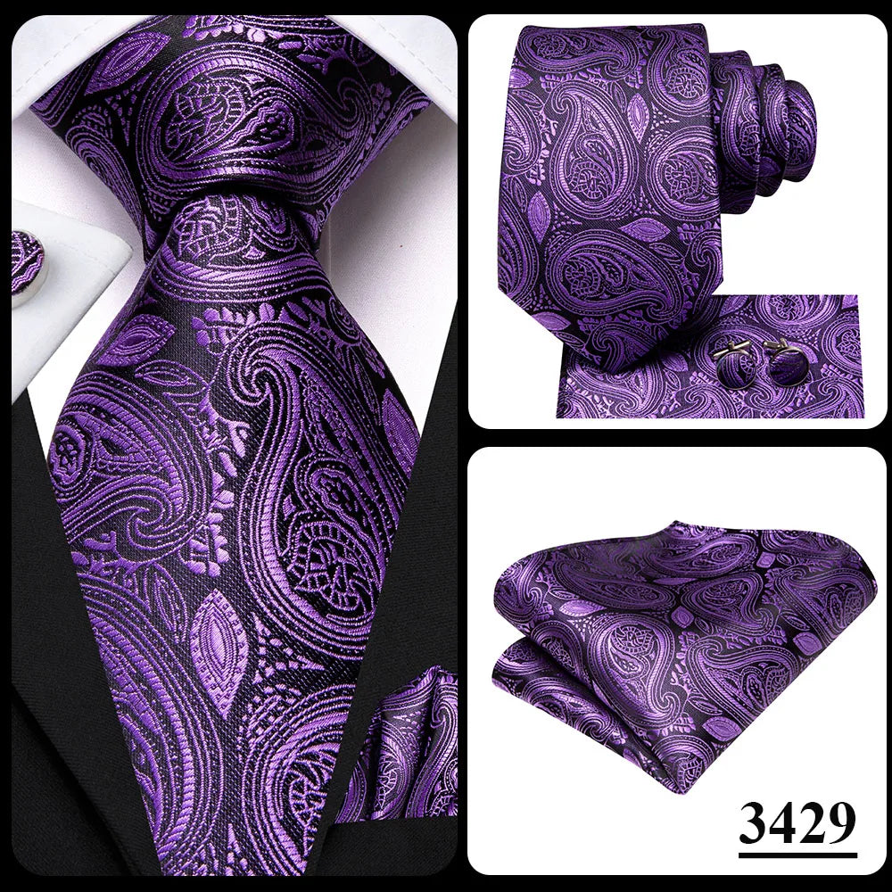 Funki Findz | Neckties | Men's Purple Silk Wedding 3Pcs Tie Set