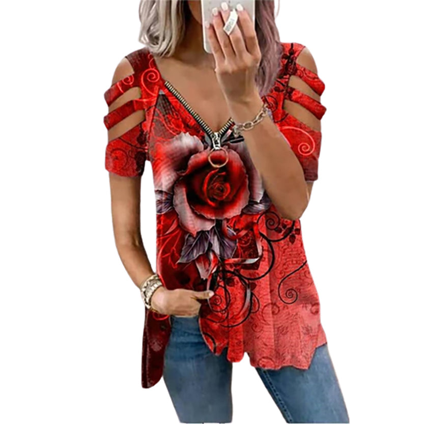 Funki Findz | Shirts | Women's Cross Strap Short Sleeve Zip Shirt