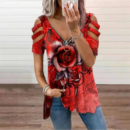 Funki Findz | Shirts | Women's Cross Strap Short Sleeve Zip Shirt