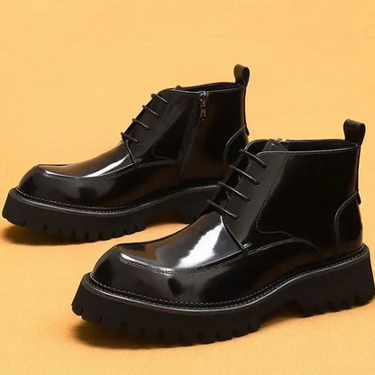 Funki Findz | Boots | Men's Leather Chunky Heel Dress Boots