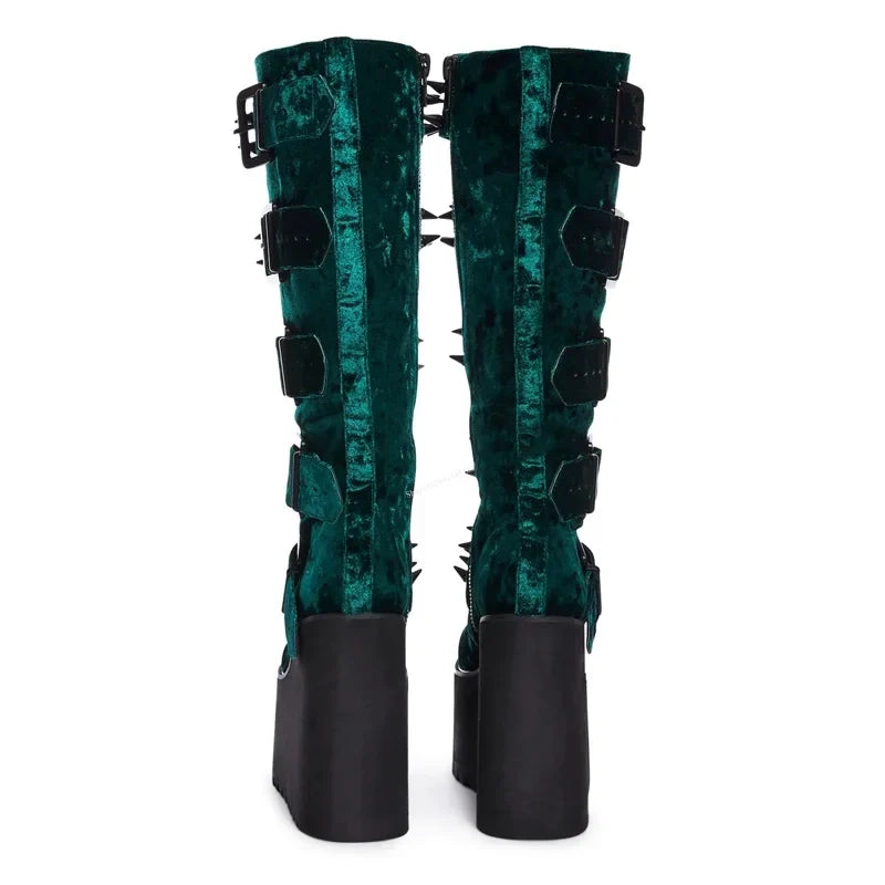 Funki Findz | Boots | Women's Green Wedge Platform Rivet Boots
