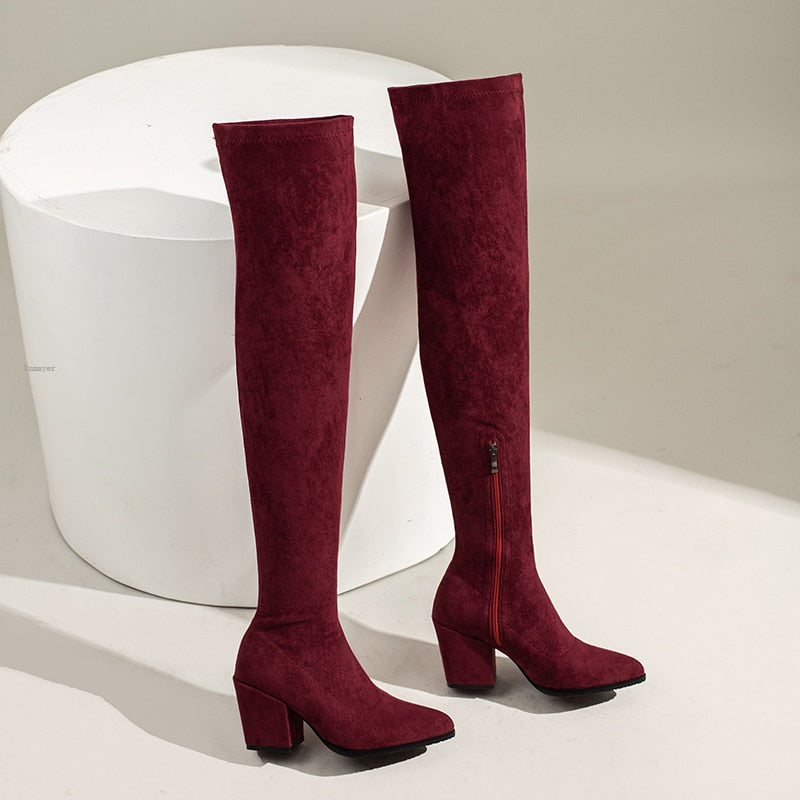 Funki Findz | Boots | Women's Square Mid Heel Over Knee Boots